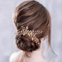 Hair Clips Gold Colour Leaf Comb Clip Pin Pearl Headband Tiara For Women Party Prom Bridal Wedding Accessories Jewellery Gift