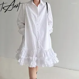 Casual Dresses Tannt Women Dress Ruffles Patchwork Long Sleeves White Shirts Dressses Irregular Loose Cotton For