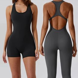 Backless Jumpsuit Yoga Set for Women Sports Overalls Sexy Workout Clothes One-Piece Suits Fitness Bodysuit Gym Sportswear Female 240514