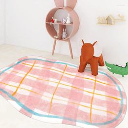 Carpets Soft Gink Grids Bedside Rug Fluffy Plush Bedroom Round Carpet Floor Pad Mat Doormat Aesthetic Home Room Decor