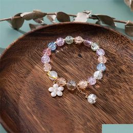Beaded Korean Coloured Crystal Bead Flower Pendant Bracelet For Women Bohemian Sakura Wedding Party Jewelry1 Drop Delivery Dhbfw