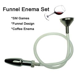 Stainless Steel Funnel Shower Head Hose Kit Enemator Metal Anal Plug SM Cleaning Anus Douche Washing Butt Sex Games Toy For Couple2529516