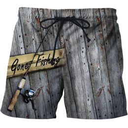style beach pants fishing rod 3D fish summer trend casual straight print men's shorts M51 32