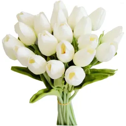 Decorative Flowers 10pcs White Artificial Tulip Silk Fake 13.5" For Mother's Day Easter Valentine's Gifts In Bulk Wedding Decor