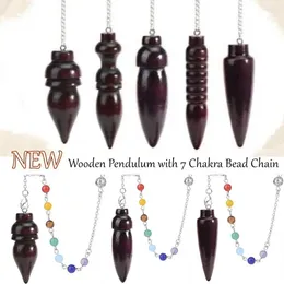 Pendant Necklaces Natural Wooden Pendulum For Divination Dowsing Egyptian Wood Pendulums Dowser With 7 Chakra Bead Chain