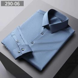 Men's Dress Shirts Mens mercerized long slved shirt autumn and winter stretch middle-aged business attire casual non ironing smooth shirt Y240514