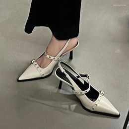 Dress Shoes Pointed Belt Buckle High Heels Black Elegant Office Women's Pump Retro Sandals Fashions Ankle Strap Mule