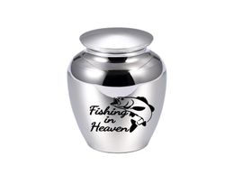 7045Mm Small Keepsake Urns Mini Cremation Urns for Ashes Aluminium Alloy Memorial Ashes Holder Men Fishing in Heaven4865001