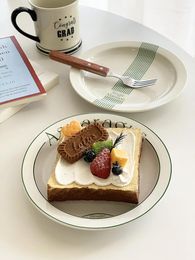 Plates Korean Style Ceramic Dessert Green Letters Print Bagel Bread Cake Breakfast Dish Ins Trend Cafe Afternoon Tea Tableware