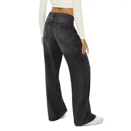 Women's Jeans Women High Waist Stylish Wide Leg With Multiple Pockets For Daily Wear Solid Colour Denim Pants
