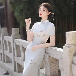 Ethnic Clothing 2024 Printing Long Qipao Cheongsam Women Traditional Chinese Dress Sexy Elegant Slim Split Vestidos Evening Party