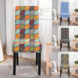 Chair Covers Geometric Print Elastic Cover Spandex Soft Slipcover Multicolor Strech Kitchen Stools Seat Home Decoration
