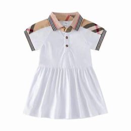 Summer Baby Girls Princess Dresses Cotton Kids Short Sleeve Plaid Dress Girl Turn-Down Collar Dress Children Skirt 3M-24M
