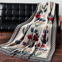 Blankets Vintage European Style Tulip Flowers Blanket Sofa Covers Knitted Bedspread Floral Outdoor Camping Travel & Throws Bed