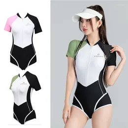 Women's Swimwear One-Piece Short Sleeve Rash Guard Zip Up UPF 50 Sun Protection Swim Surf Athletic Body Suits Sports Wear 2024