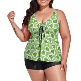 Women's Swimwear Cute Green Frog Swimsuit Love Cartoon Frogs Two Piece Tankini High Waist Vintage Swimsuits Plus Size Print Beach Wear