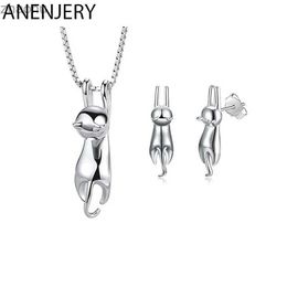 Earrings Necklace ANJERY Silver Elegant and Cute Cat Jewelry Set Necklace and Earrings Wedding Bridal Jewelry Set XW
