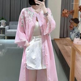Ethnic Clothing High-end Women Sunscreen Embroidery Wisteria Flowers Patchwork Lace Long Coat Dress S-XXL