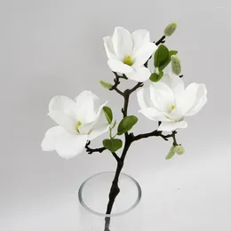 Decorative Flowers 3 Heads Artificial Open Magnolia Branch Home Wedding Decoration Room Table Vase Flower Arrangement DIY Flores