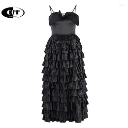 Casual Dresses OFF Designer Runway Birthday Dress Summer Ruffles Layer Black Bow Spaghetti Strap Party Evening Dinner Ball Gown Women