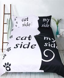 New Black White Style Quilt cover Set Creative DogCat Side With My Side Duvet Cover Pillowcase Couple Bedding Set LJ2010152139783