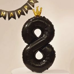 40 Inch Large Big Conjoined Crown Black Digital Aluminum Foil Balloon Birthday Party Decorations Baby Shower Gift Number Balloons with Crown Wedding DHL