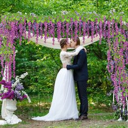 3PCS Decorative Flowers Wreaths 110cm Wisteria Vine Artificial Flowers Wholesale Trailing Fake Flower String For Wedding Party Home Decor Silk Wisteria Garland