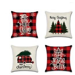 Pillow Christmas Digital Printed Red Plaid Snowman Bell Linen Case Cover Throw Car Home Pillowcase