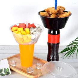 Disposable Cups Straws 20pcs Net Red Creative Packaging Milk Tea Juice Coffee Clear Plastic Snack Fruits Dessert Party Favors Cup With Bowl