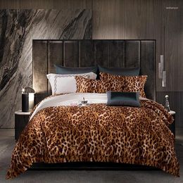 Bedding Sets Leopard Print Duvet Cover 1400TC Cotton Silky Soft 4Pcs Set Summer Comforter Luxury Lightweigh Bed Sheet