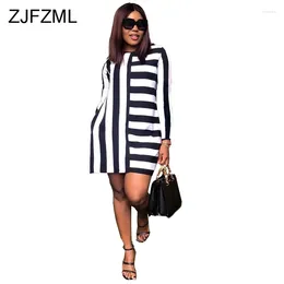 Casual Dresses Black White Stripes Plus Size T Shirt Dress Women Round Neck Long Sleeve Mini Causal Autumn 2024 Loose Short Vestido