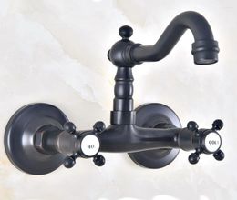 Kitchen Faucets Black Finish Retro Brass Wall Mount Bathroom Sink Faucet Swivel Spout Cold Mixer Water Tap 2nf458