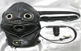 Soft PVC leather bondage Slave Hood Mask Headgear With Silicone Dildos Penis Mouth Plug Gag In Adult Games Fetish Porno Sex Toys F3777867