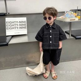 Clothing Sets Summer childrens clothing baby boy clothing childrens clothing set fashion shirt+shorts 2-piece set birthday clothing 2-9 years d240514