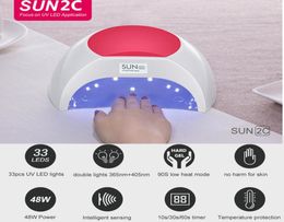 SUN2C 48W Nail Lamp UV Lamp SUN2 Nail Dryer for UVLED Gel Nail Dryer Infrared Sensor with Rose Silicone Pad Salon Use2494103