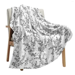 Blankets Grey Floral Leaves Throws For Sofa Bed Winter Soft Plush Warm Throw Blanket Holiday Gifts