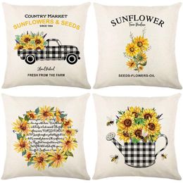 Pillow 2024 Spring Blast Printed Case Sunflower Car Pattern Cover Outdoor Decoration Sofa Throw