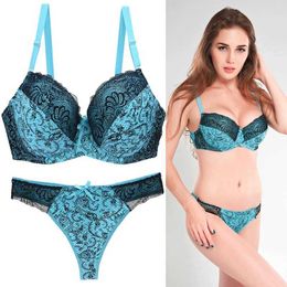 Bras Sets Sexy Lace Push Up Bra Sets Women Underwear Floral Embroidery Big Size Lingerie Black White Purple Red Blue Beige Y240513