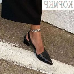 Vintage Genuien Leather Pointed Toe Women Shoes Pumps Spring Summer Party Dancing Slingback Heel Sandals Sadalias Femininas 220523 saa