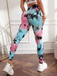 Women's Leggings Tie Dye Seamless Leggings Push Up Butt Workout Leggings Slim High Waist Tights Fitness Running Stretchy Pants Y240508