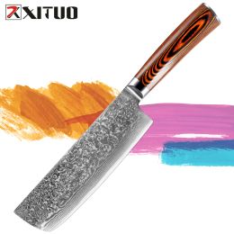 Nakiri Knife 7" Razor Sharp Meat Cleaver and Vegetable Kitchen Knife Damascus Steel Multi Asian Chef Knife for Home and Kitchen