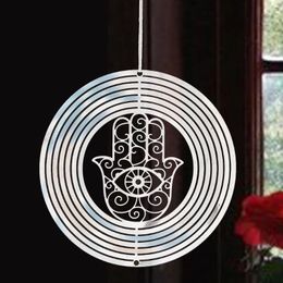 Decorative Figurines 10MM 3D Bearing Rotates HAMSA Hollow Fatima Hands Concentric Circles Metal Pendant Spinning Sequins Wind Chimes Hanging