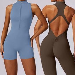 Active Sets Women Push Up Jumpsuit Zipper Sports Overalls Fitness Set Scrunch GYM Bodysuit Hip Lifting Yoga Suit Workout Sportswear Female