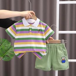 Clothing Sets Summer Children Baby Suits 6 To 12 Months Boys Stripe Turn-down Collar T-shirts And Shorts 2Pcs Outfits Toddler