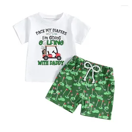 Clothing Sets Baby Boys Summer Outfits Golf Print Short Sleeves T-Shirt And Elastic Shorts Set For 2 Piece Vacation Clothes