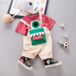 Clothing Sets Toddler Summer Clothes For Kids 2024 Fashion Cartoon Print O-neck Short Sleeve T-shirts And Overalls Boys Boutique Set
