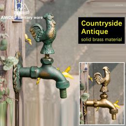 Bathroom Sink Faucets Garden Faucet Art Animal Shape Antique Countryside Outdoor Wall Mounted Brass Washing Machine Cold Water Tap AF6136