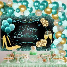 Party Decoration JOYMEMO Mint Green And Gold Birthday Decorations For Women Balloon Garland Kit With High Heels Happy Backdrop
