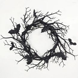 Decorative Flowers Led Halloween Wreath Black Dead Branches Garland Spooky Branch With Simulated Bat Glow Reusable