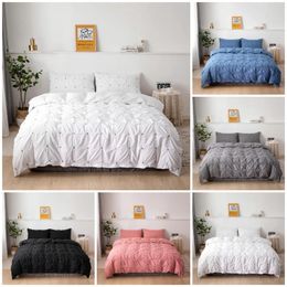 Bedding Sets 2024 2/3pcs Soft Pinch Pleated Solid Set Pintuck Decorative Duvet Cover 1 Quilt 1/2 Pillowcases US/EU/Size